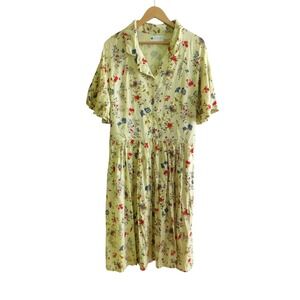 Ella Simone Womens Shirt Dress Yellow Floral Print Short Sleeve Sz 1X